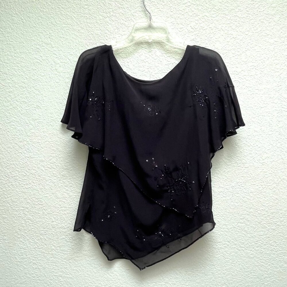 Coldwater Creek Womens Short Sleeve Beautiful black embellished Top Sz 12 Cute